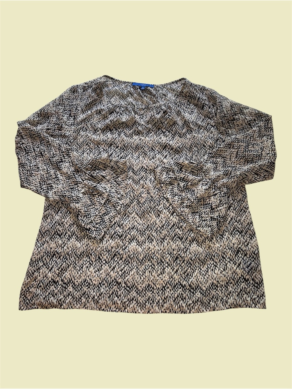 Apt 9 Sheer Cream and Black Patterned Flounce Sleeve Blouse